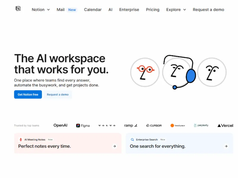 Notion tools for starting freelance witing, featuring their AI workspace with options for collaboration, automation, and project management.