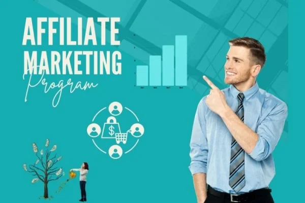 Freelance2Retire homepage featuring a business professional presenting a growth chart with money symbols and networking icons, highlighting affiliate marketing and passive income opportunities for smart retirement planning